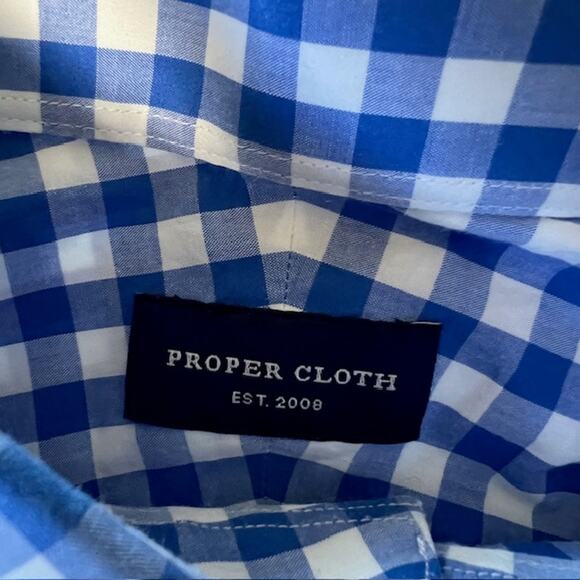 Proper Cloth Light Blue Gingham Dress Shirt Mens S Cotton Preppy Business Casual - Picture 3 of 7